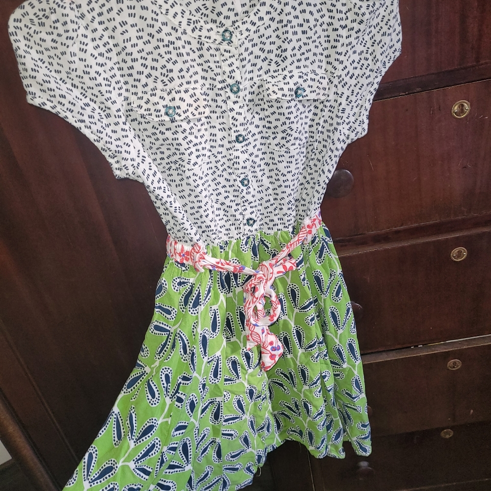 435 Matilda Jane dress size 14green white pink